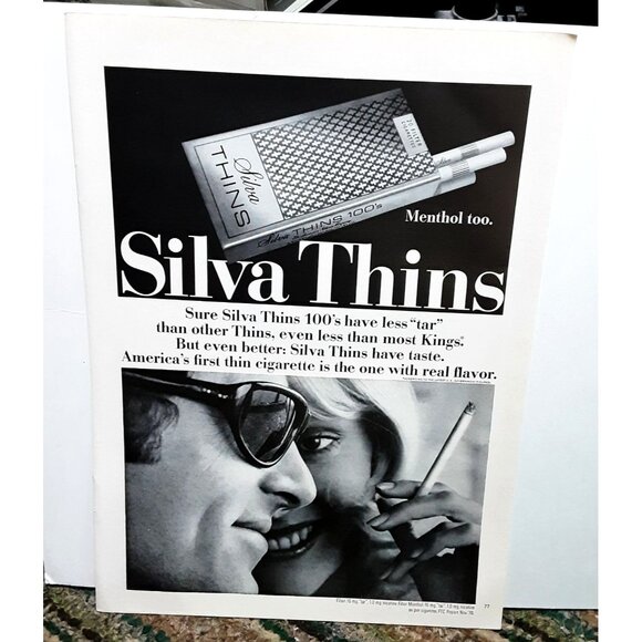 1971 Silva Thins 100s Cigarettes Original Print Ad - Picture 1 of 1